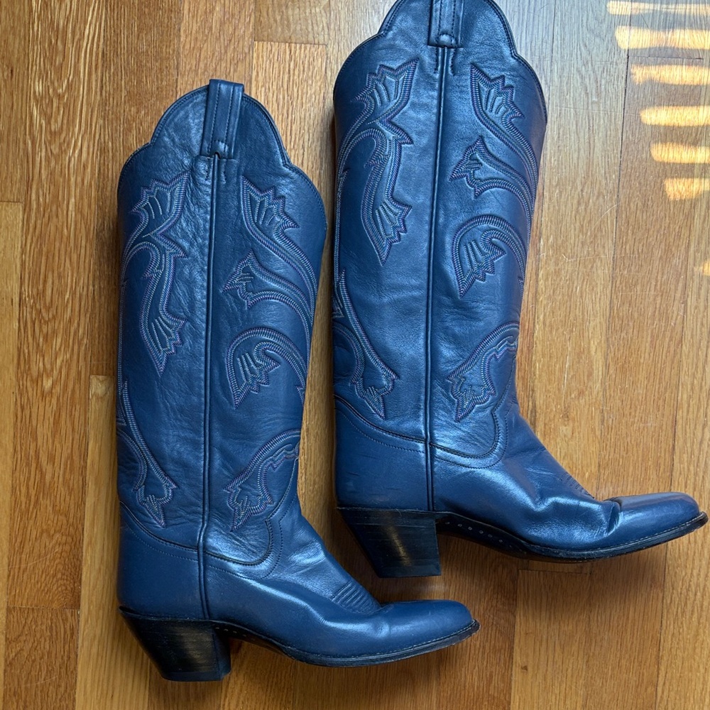 Blue Leather Western Boots